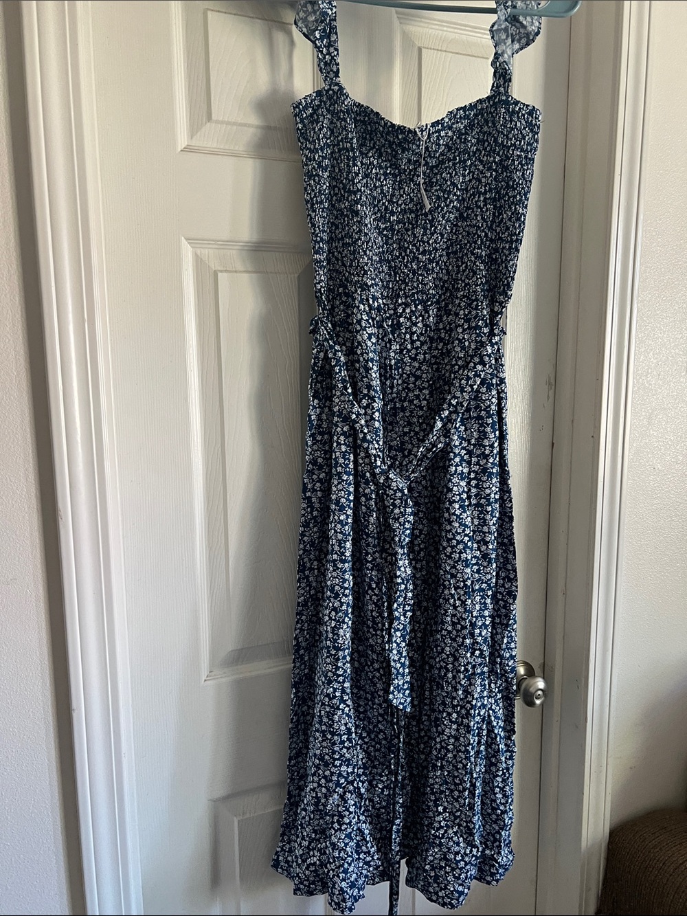 Baltic Born Navy Floral Smocked Jumpsuit with Tie Waist
